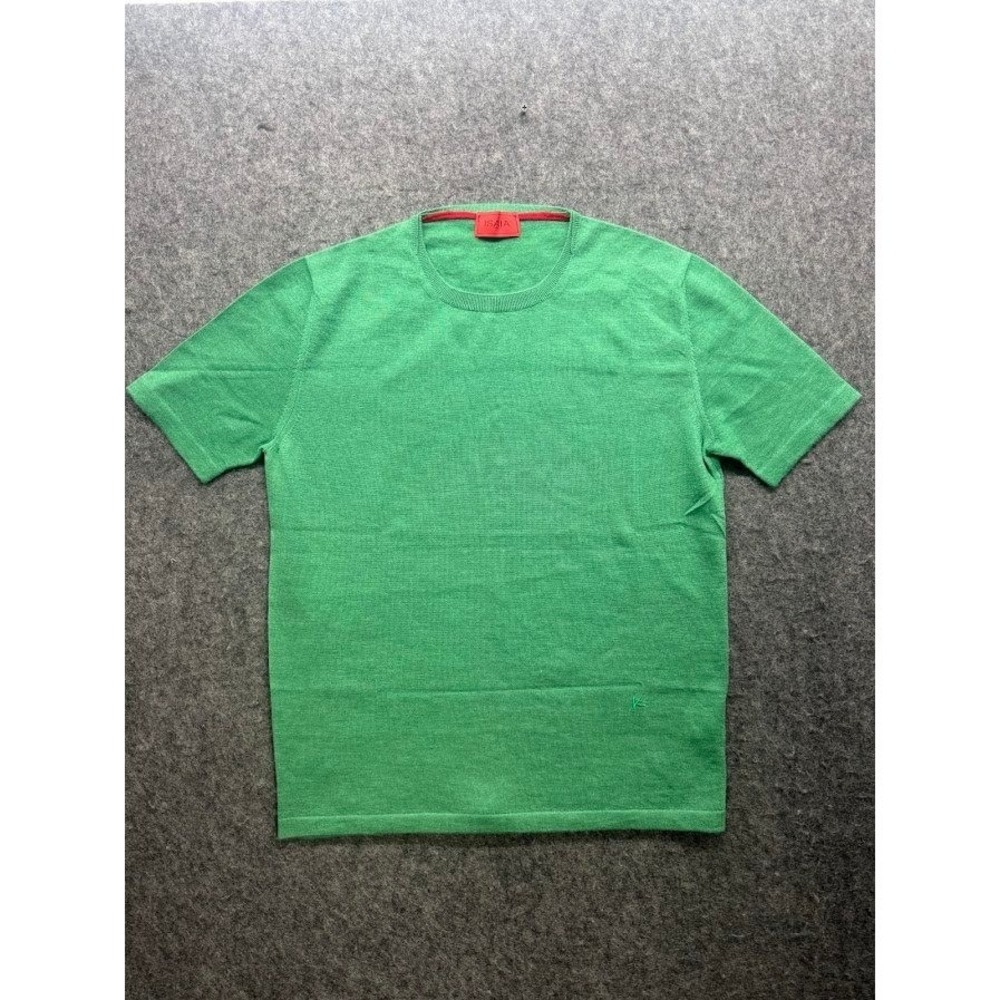 Isaia Napoli Mens Green Short Sleeve Wool‎ Knit Sweater Crew Neck Size S Italy